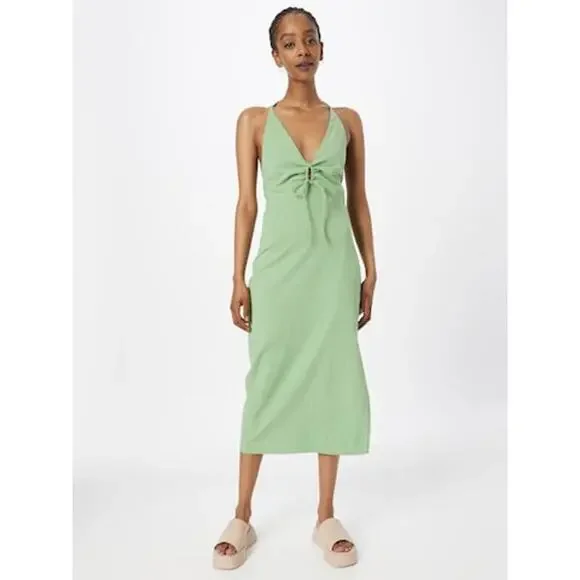 NWT Abercrombie & Fitch Green V-Neckline Midi Dress Size Small - Picture 1 of 8